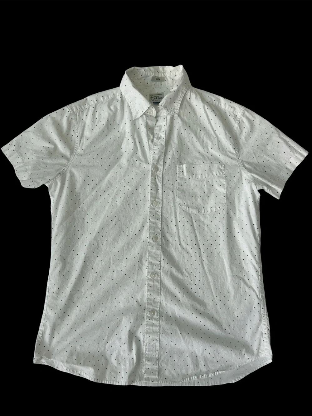 J. Crew White Short-Sleeve Button-Down Shirt with Micro Dot Pattern